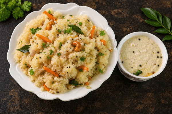 Upma with Nariyal Chana Dal Chutney